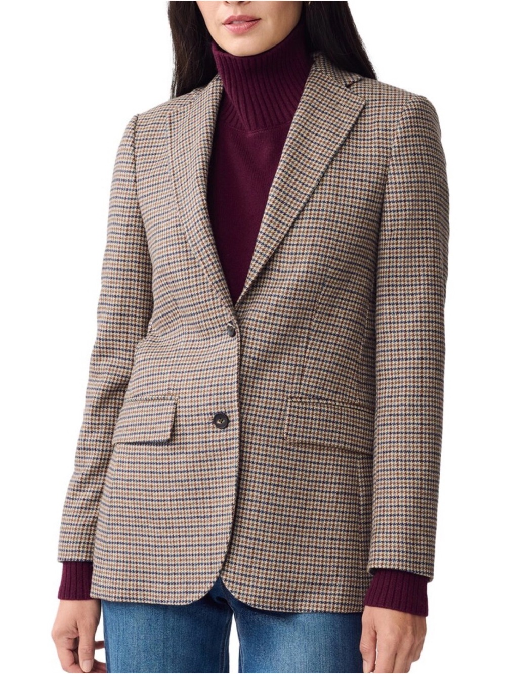 J. McLaughlin Bleeker Wool Blend Beige Houndstooth Blazer